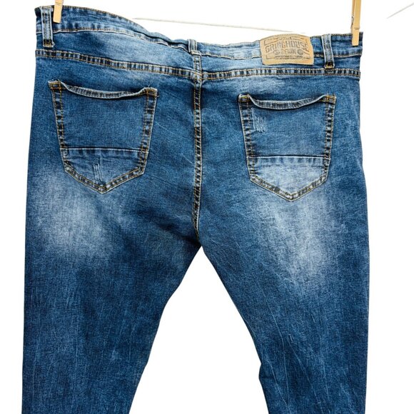Grindhouse Mens Distressed Denim Jeans Slim Fit Dark Wash Stretch Size 44x32 - Picture 8 of 11